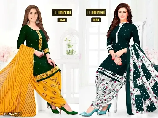 Beautiful American Crepe Printed Dress Material with Dupatta Pack of 2