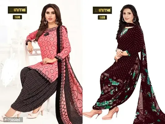 Beautiful American Crepe Printed Dress Material with Dupatta Pack of 2-thumb0