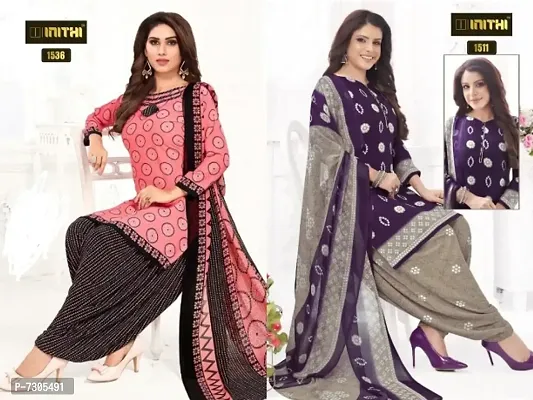 Beautiful American Crepe Printed Dress Material with Dupatta Pack of 2