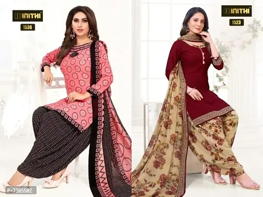 Beautiful American Crepe Printed Dress Material with Dupatta Pack of 2