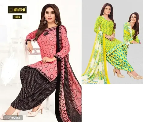 Beautiful American Crepe Printed Dress Material with Dupatta Pack of 2