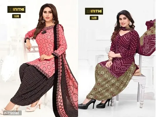 Beautiful American Crepe Printed Dress Material with Dupatta Pack of 2