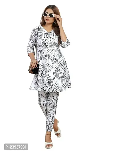 Elegant Viscose Rayon Printed Kurta with Pant Set For Women-thumb0