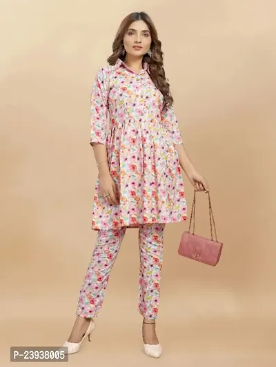 Elegant Viscose Rayon Printed Kurta with Pant Set For Women-thumb0