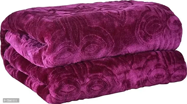 Relaxfeel Floral Embossed Double Bed Mink Blanket ( Purple)-thumb0