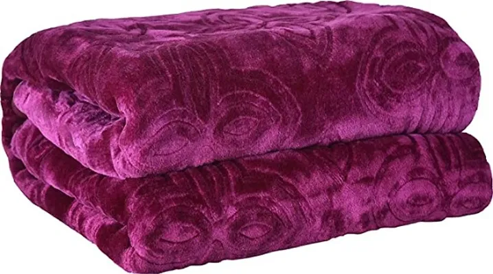 Relaxfeel Floral Embossed Double Bed Mink Blanket ( Purple)