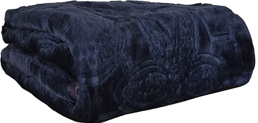 Relaxfeel Floral Embossed Double Bed Mink Blanket ( navy Blue )