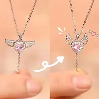 Diamond Pink Love Heart Moving Angel Wing Locket Pendant Necklace (Pack of 1pc)-thumb2