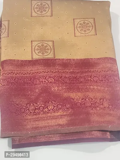 Elegant Beige Cotton Silk Saree with Blouse piece For Women-thumb0