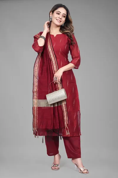 Stylish Fancy Designer Cotton Silk Kurta With Bottom Wear And Dupatta Set
