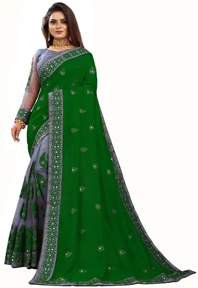 Embellished Bollywood Net Saree (Green)