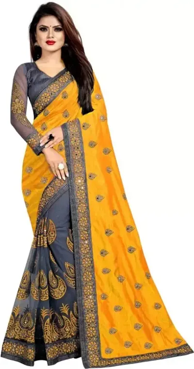 Embellished Bollywood Net Saree (Yellow)