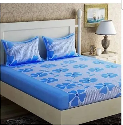 Panipat Textile Hub 100% Cotton Double BedSheet for Double Bed with 2 Pillow Covers Set, Queen Size Bedsheet Series, 144 TC, 3D Printed Pattern