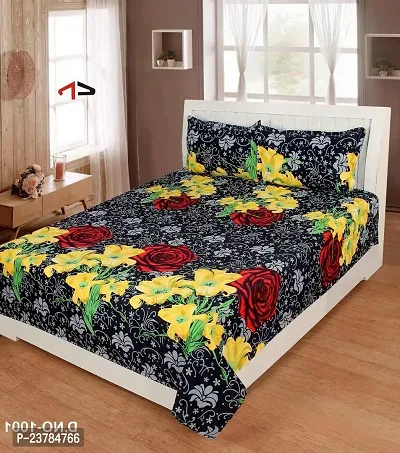 Fancy Polycotton Printed Bedsheet with 2 Pillow Covers-thumb0