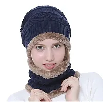 Navy Blue woolen Cap with Woolen Muffler-thumb4