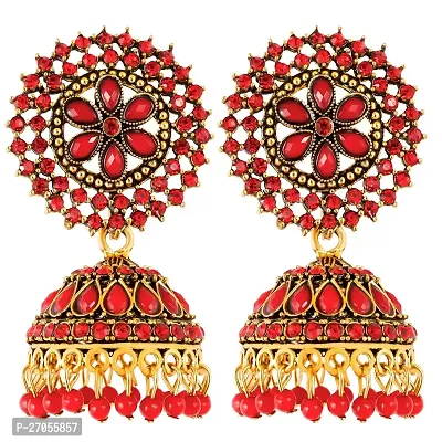 Red Brass Traditional Jhumka Earrings for Girls and Women-thumb3