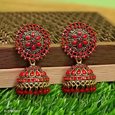 Red Brass Traditional Jhumka Earrings for Girls and Women-thumb0