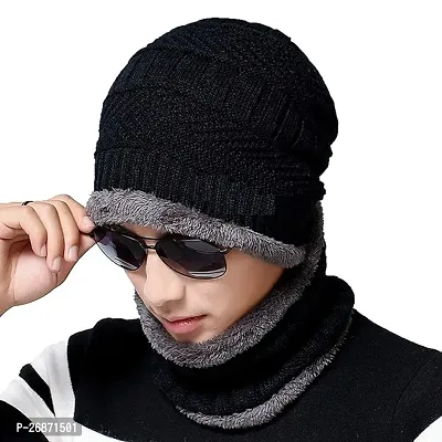 Black woolen Cap with woolen Muffler-thumb3