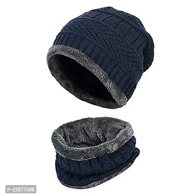 Navy Blue woolen Cap with Woolen Muffler