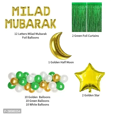 Milad Decoraton Kits For Muslim Festive Green Whte Golden combo Pack of 47-thumb2