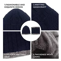 Navy Blue woolen Cap with Woolen Muffler-thumb2