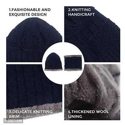 Navy Blue woolen Cap with Woolen Muffler-thumb3