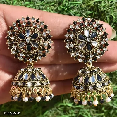 Black and White Brass Traditional Jhumka Earrings for Girls and Women