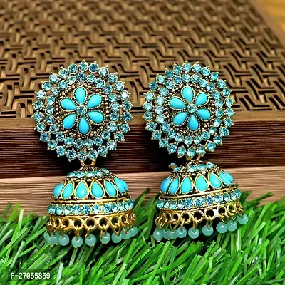 Blue Brass Traditional Jhumka Earrings for Girls and Women