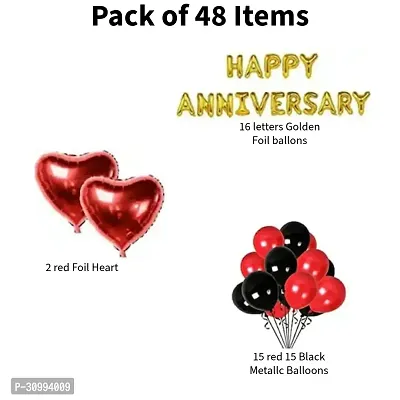 Happy Anniversary Decoration Kit For Home Items Black Red Combo Balloons -  48 Pcs-thumb2