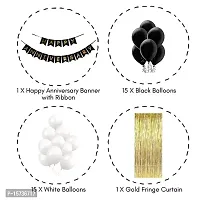 Happy Anniversary decoration kit Black banner, Gold fringe, Black, White Balloons Set of 32 Pcs-thumb1