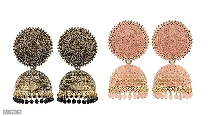 Elegant Multicoloured Metal Jhumkas Earrings For Women Pack Of 2-thumb0