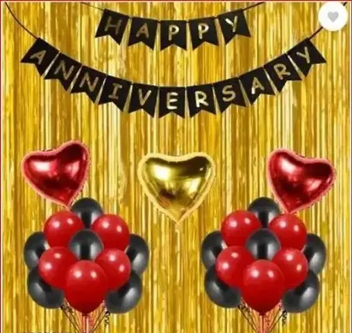 PARTY MIDLINKERZ Solid Happy Anniversary Balloons Decoration Kit 51 Pcs, 1 set of Black 16Pcs ""Happy Anniversary"" (Set of 51)