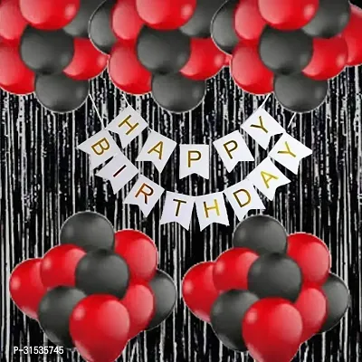 Happy Birthday Decoration Kit Combo - 22pcs Metallic balloons with Birthday Bunting with black  Foil Curtain