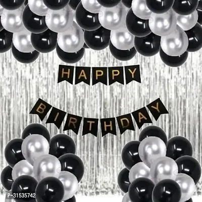 Happy Birthday Decoration Kit Combo - 22pcs Metallic balloons with Birthday Bunting with Slver Foil Curtain-thumb0