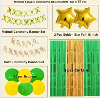 PartyBox Haldi Mehendi  Ceremony Foil curtain with  Balloons Decoration Kit Pack of Foil Curtain and Balloons with Haldi Banner Banner Bunting with Haldi Mehndi Special Balloons 37 Pcs-thumb1