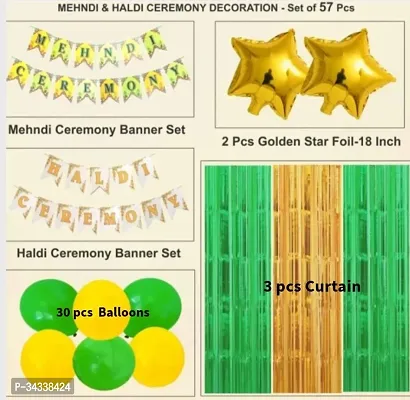 PartyBox Haldi Mehendi  Ceremony Foil curtain with  Balloons Decoration Kit Pack of Foil Curtain and Balloons with Haldi Banner Banner Bunting with Haldi Mehndi Special Balloons 37 Pcs-thumb2