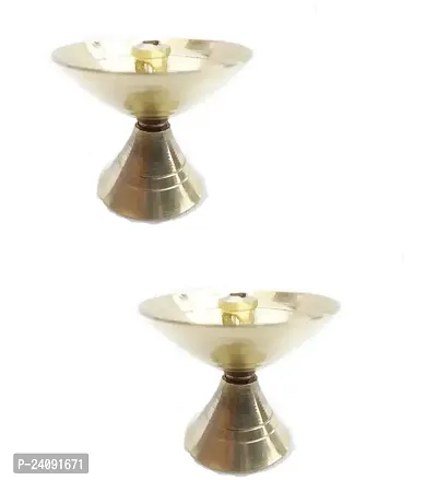 Golden Brass Puja Diya- Pack Of 2-thumb0