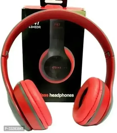 P47 Wireless Headphone Bluetooth With Mic  FM Function Wired, Bluetooth Headset(Red, On the Ear)-thumb0