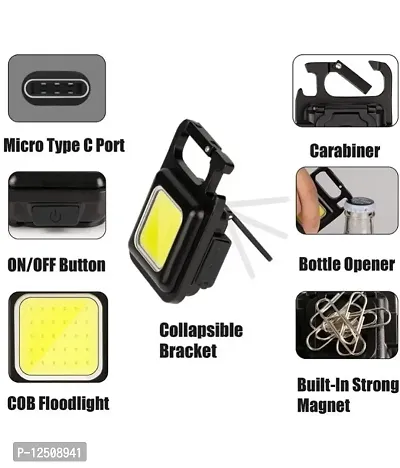 Stonx COB Small Rechargeable Keychain Mini Flashlight Portable Folding Bracket Bottle Opener and Magnet Base for Travelling Use-thumb5