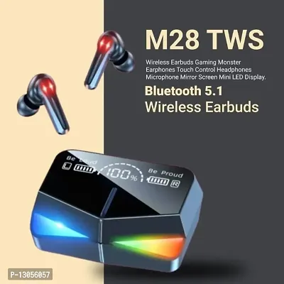 Stonx M28 Wireless Earbuds TWS Bluetooth 5.1 Gaming Monster Earphones Touch Control Headphones Microphone Mirror Screen Mini LED Display - Excellent Sound Ensure Fast  Stable Connection Waterproof