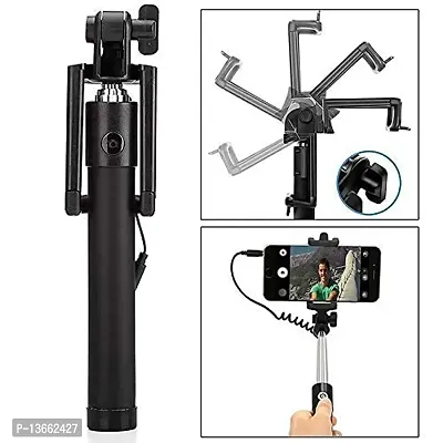 Stonx Compact Wired Monopod Extendable Selfie Stick With Aux Wire Built In Remote Pocket Size Selfie Stick For All Phones Only Selfie Stick Multicolor-thumb3