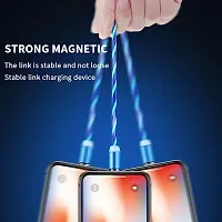 Stonx Magnetic USB 360 Degree Rotation 3 in 1 Fast Charging Data Cable Compatible with All iPhone  USB Type- C  Micro USB Nylon Braided Wire with LED Light | Random Colour-thumb1