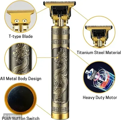 MCSMI Golden trimmer for men and women, Buddha dragon style T shape hair trimming zero gapped adjustable clipper, professional haircut and shave, metal body with cordless rechargeablle