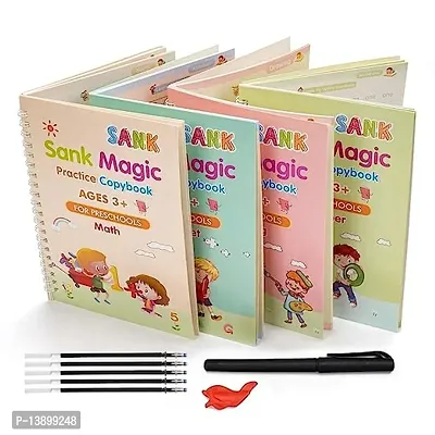 Magic Practice Copy Book for Kids Calligraphy Pen, Homeschool Supplies, Preschool workbook, Numbers English Drawing Mathematics Auto Fade Pen Card Book 4 Books-thumb0