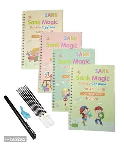 Magic Practice Copy Book for Kids Calligraphy Pen, Homeschool Supplies, Preschool workbook, Numbers English Drawing Mathematics Auto Fade Pen Card Book 4 Books