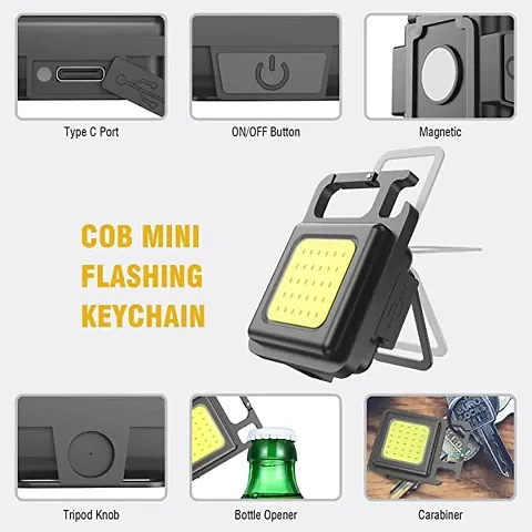 MCSMI COB Small Rechargeable Keychain Mini Flashlight Portable Folding Bracket Bottle Opener