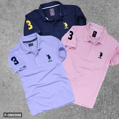 Classic Multicoloured Cotton Blend Solid Polos For Men Combo Of 3