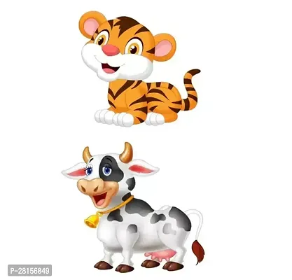 Fridge Magnets   Cow  Baby Tiger Theme Magnet for Indoor, Kitchen Decoration   Attractive MDF Wooden Fridge Magnets   Home Decoration  Pack of 2  2.5 X 2.5 Inch