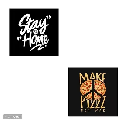 Fridge Magnets   Stay Home  Pizza Theme Magnet for Decoration   Attractive MDF Wooden Fridge Magnets   Home Decoration  Pack of 2  2.5 X 2.5 Inch