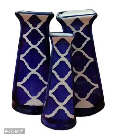 Hand-Painted Moroccan Ceramic Blue Flower Vases for Living Room  Homenbsp;Deacute;cor Setnbsp;ofnbsp;3-thumb0